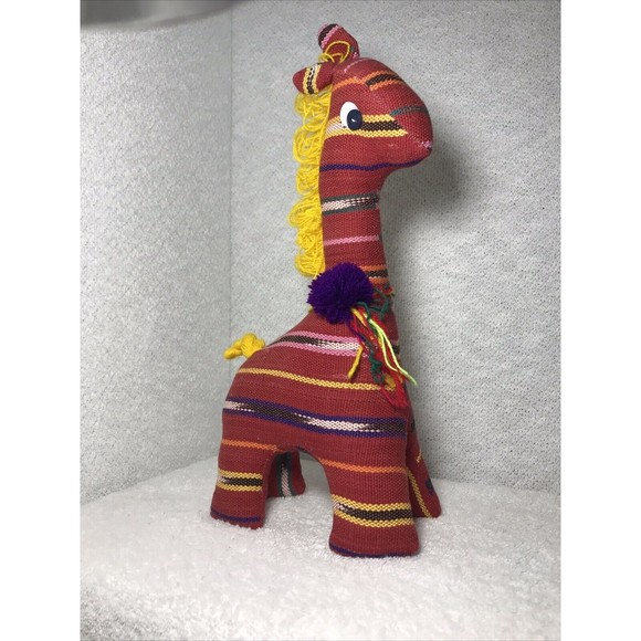 Alpaca Llama Stuffed Animal Handmade Colorful Canvas Covered Mexican Style - Picture 1 of 8